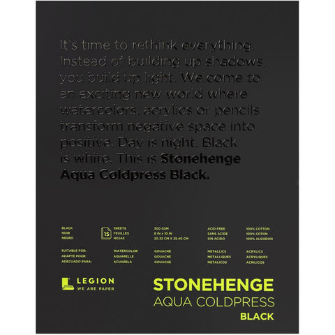 Stonehenge Aqua Block Coldpress Pad 8"X10" 15 Sheets/Pkg Black 140lb