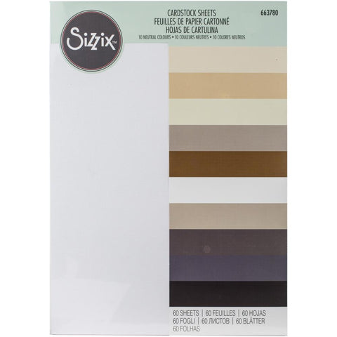 Sizzix Textured Cardstock Sheets A4 60/Pkg Assorted Colors-Neutrals