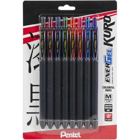 Pentel EnerGel Kuro Liquid Gel Pen .7mm 8/Pkg Assorted Colors