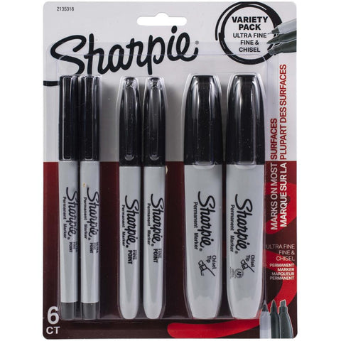 Sharpie Fine/Ultra-Fine/Chisel Tip Permanent Markers 6/Pkg Black