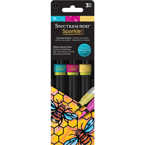 Spectrum Noir Sparkle Glitter Brush Pens 3/Pkg Essential Brights