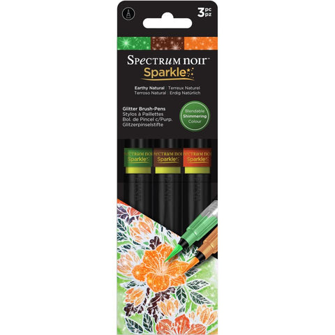 Spectrum Noir Sparkle Glitter Brush Pens 3/Pkg Earthy Natural