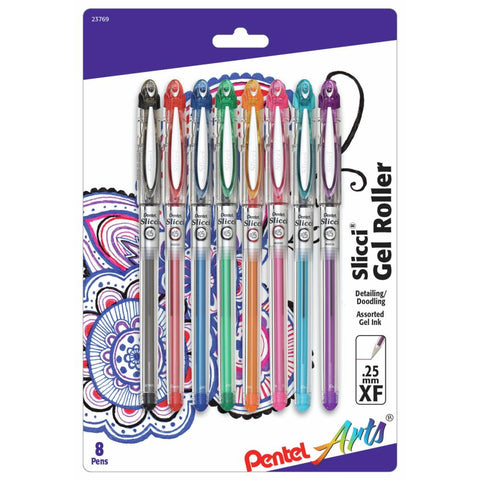 Pentel Slicci Gel Pens .25mm 8/Pkg Assorted Ink Colors