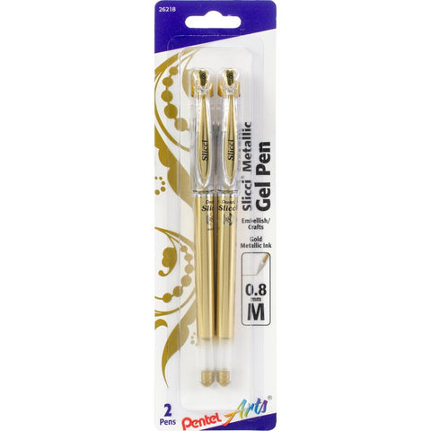 Pentel Slicci Metallic Gel Pens .8mm 2/Pkg Gold Ink