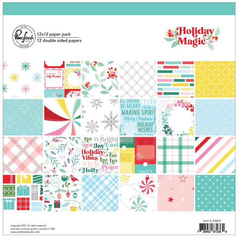 S40 PinkFresh Studio Double-Sided Paper Pack 12"X12" 12/Pkg Holiday Magic, 12 Designs/1 Each