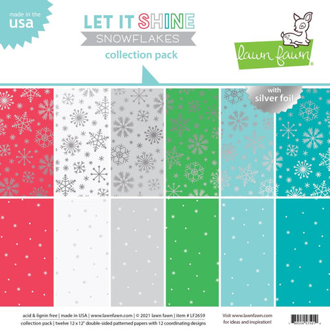 Lawn Fawn Double-Sided Collection Pack 12"X12" 12/Pkg Let It Shine Snowflakes, W/Silver Foil
