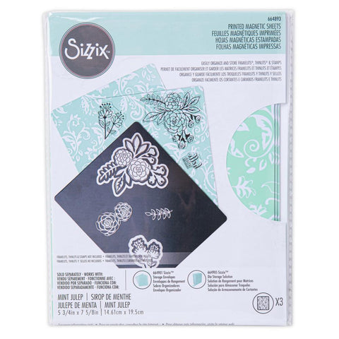 Sizzix Printed Magnetic Sheets 6.75"X5.75" 3/Pkg Mint Julep
