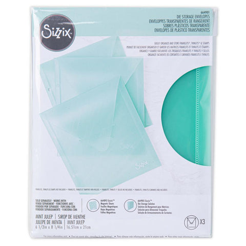 Sizzix Plastic Envelopes 3/Pkg 6.875"X5", Mint Julep