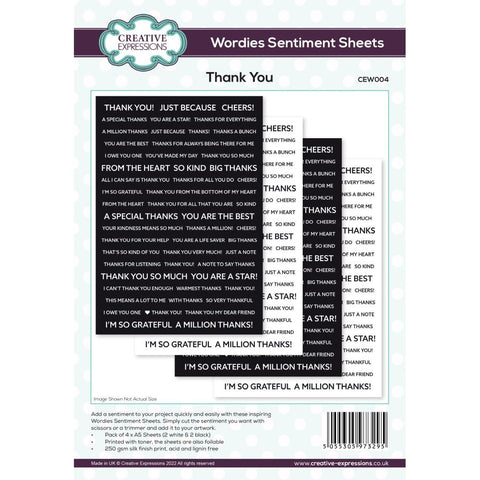 Creative Expressions Wordies Sentiment Sheets 6"X8" 4/Pkg Thank You