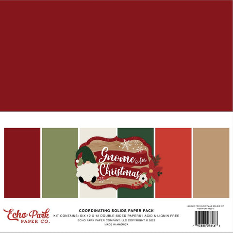 Echo Park Double-Sided Solid Cardstock 12"X12" 6/Pkg - Gnome For Christmas, 6 Colors