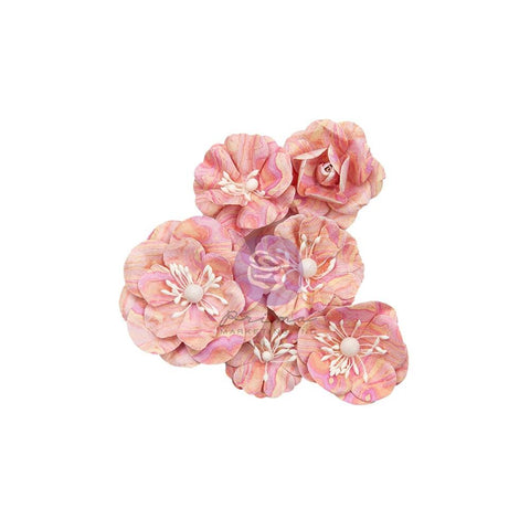 Prima Marketing Mulberry Paper Flowers - Marbled With Love/Strawberry Milkshake