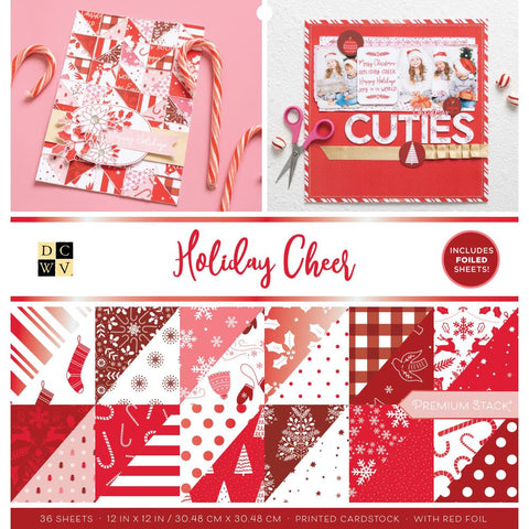 DCWV Double-Sided Cardstock Stack 12"X12" 36/Pkg Holiday Cheer, W/Red Foil