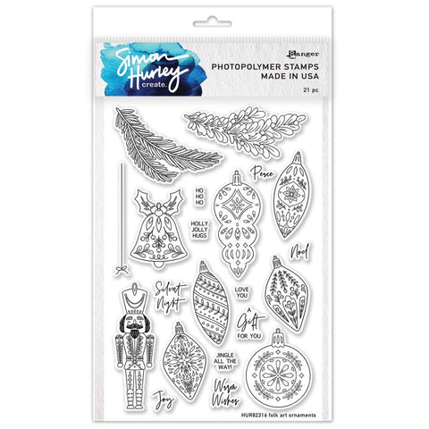 Simon Hurley create. Clear Stamps 6"X9" Folk Art Ornaments