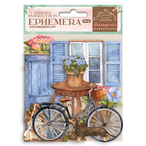 Stamperia Cardstock Ephemera Adhesive Paper Cut Outs Create Happiness Welcome Home Bicycle