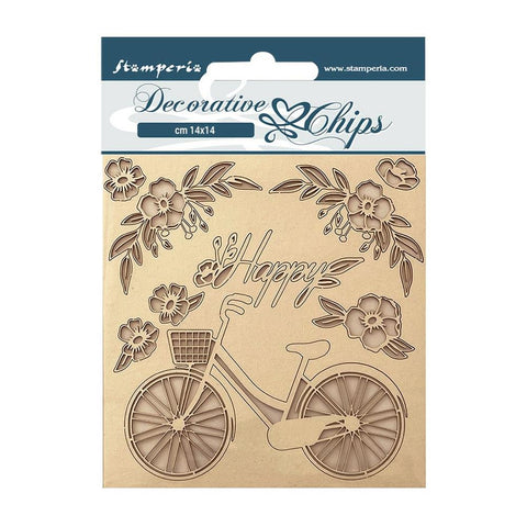 Stamperia Decorative Chips 5.5"X5.5" Create Happiness Welcome Home Bicycle