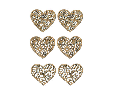 Craft Medley Wood Craft 1.5"-2" Laser-Cut Ornate Wood Shapes 6pc 2mm Thick Heart