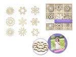 Forever in Time Paper Craft Emb: 45pc Mini Wood Emb in 9-Comp Box A) Floral