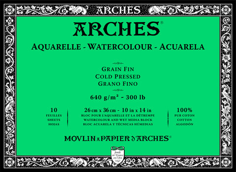 Arches Aquarelle Watercolour Paper Block, N. White CP 10X14" 300lb