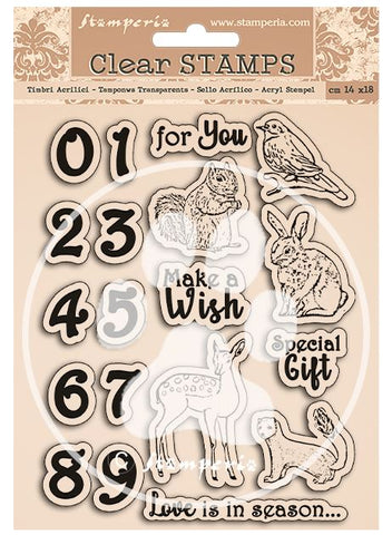 S25 Stamperia Acrylic stamp cm 14x18 - Romantic Cozy winter numbers and animals