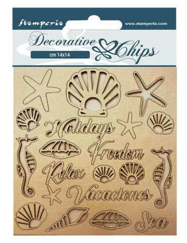 Stamperia Decorative chips cm 14x14 - Blue Dream shells