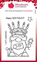 Woodware Clear Singles - Birthday Cake Gnome 4 in x 6 in Stamp