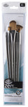Royal Brush Zen Brush Sets, Series 43 All Media Long Handle Set - Filbert 2, 12, Fan 6, Bright 1, 6 - Peggable