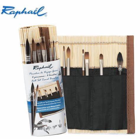 Raphael Bamboo Roll-Up Travel Brush Sets, 6-Brush Set