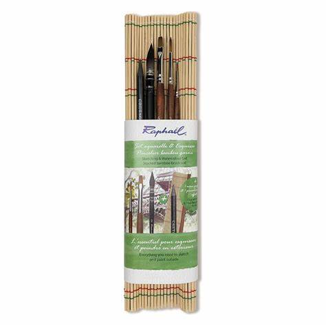 Raphael Bamboo Roll-Up Travel Brush Sets, 5-Brush Set