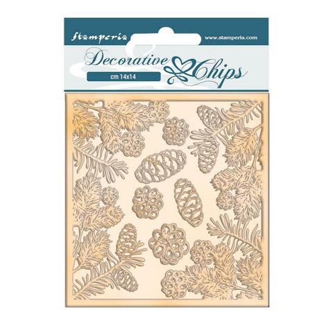 S25 Stamperia - Romantic Christmas - Decorative chips 14cmx14cm - Pinecones