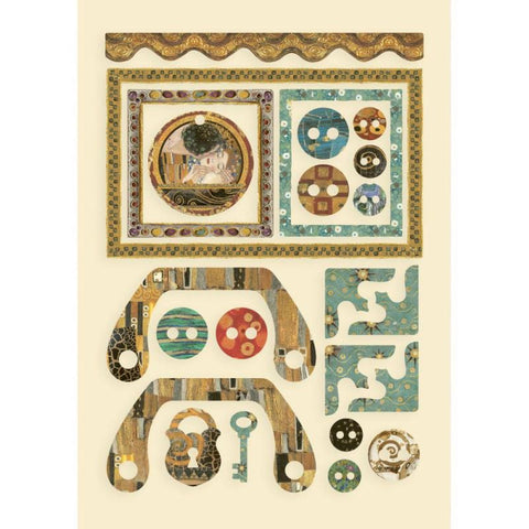 S50 Stamperia A5 Colored Wooden Shapes, Klimt - Frames and Buttons