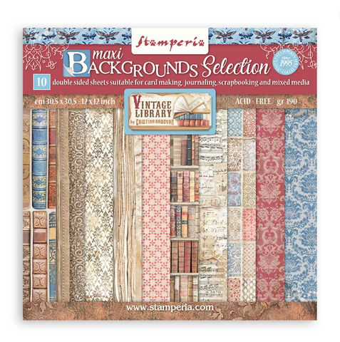 Stamperia Scrapbooking Pad 10 sheets cm 30,5x30,5 (12"x12") Maxi Background selection - Vintage Library