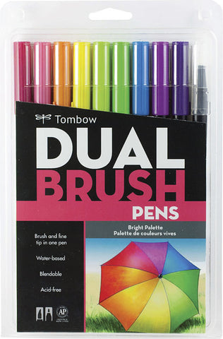 Tombow Dual Brush Pen 10 Color Set, Bright