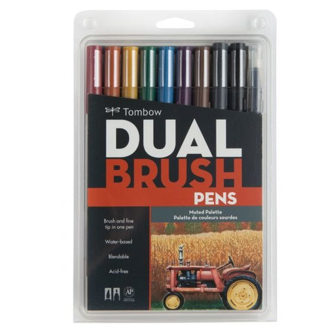 Tombow Dual Brush Pen 10 Color Set, Muted