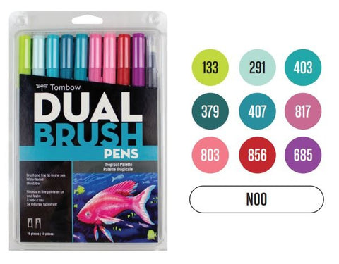 Tombow Dual Brush Pen 10 Color Set, Tropical (10 Pack)