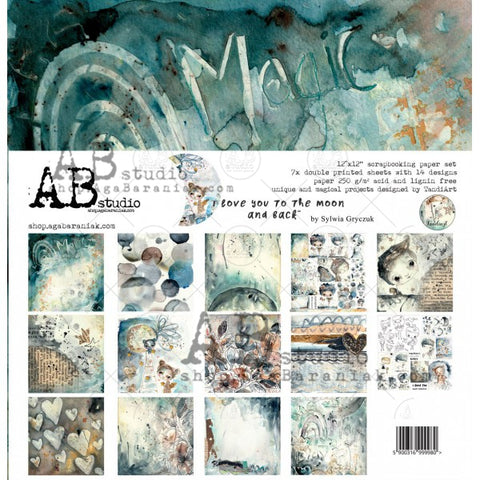 AB Studio 12"x12" Paper Collection (8 Pages + bonus) - I love you to the moon...