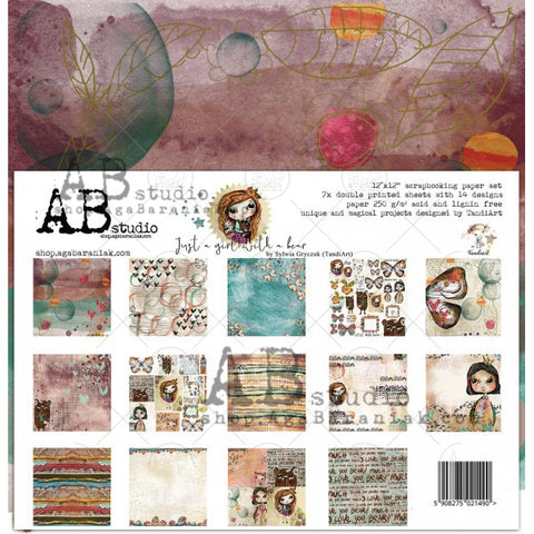 AB Studio 12"x12" Paper Collection (7 Pages + Bonus) - Just a girl with a bear